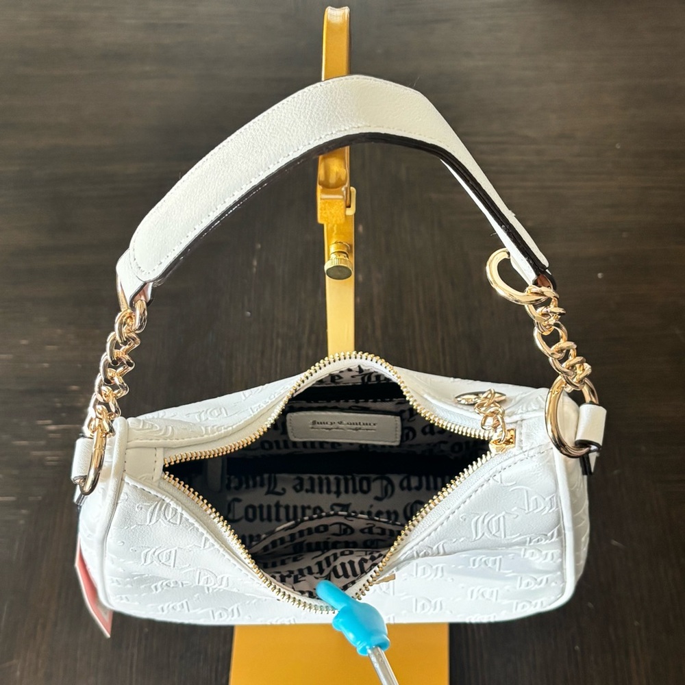 Juicy Couture White Embossed Logo Shoulder Bag NWT JC Rhinestone Purse Y2K - Picture 6 of 7
